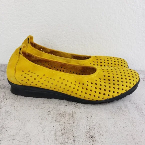 Arche Lilly Perforated Ballet Flats Comfort Shoes Curry Yellow Nubuck Leather 40